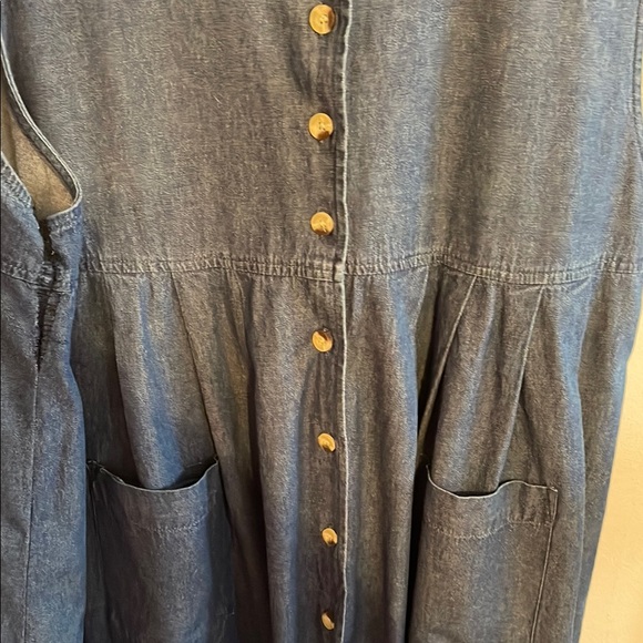 Vintage Jumper- Sleeveless Blue Button-Down Dress - Picture 3 of 5